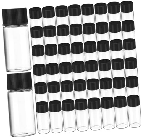 MOTHNUR 50 Piezas Unidades Botellas Pequeñas de Vidrio Transparente con Tapa Hermética para Muestras Aceites Esenciales Cosméticos y Almacenamiento Seguro
