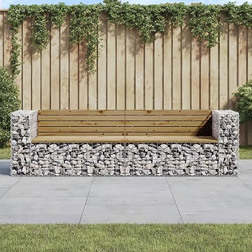 EMYRLXQW Outdoor Furniture-Outdoor Seating -Garden Bench Gabion Design 244x71x65.5 cm Impregnated Wood Pine