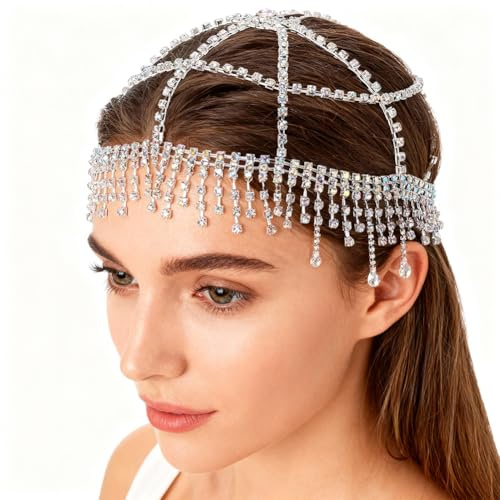 GORGECRAFT 1920-tal kristallmössa huvudbonad nät blomma strass huvudkedja platina rytande 20-tal Great Gatsby hårtillbehör hårkedja hatt för brud cosplay halloween konst dekor fest