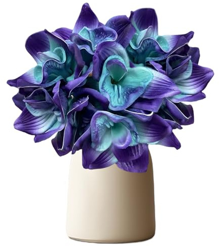 Bouquet di orchidee, 12 pezzi di diametro 3, 94 pollici..Fiore di orchidea di seta blu viola, fiori dal tocco reale per bouquet da sposa, centrotavola da tavolo, decorazioni per esterni. Fiori dal toc