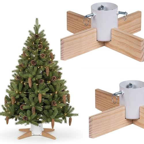 COIL Pied pour Sapin de Noël, Support avec Réserve d'Eau, Support Rustique, Socle pour Vrai Sapin, Capacité en Eau : 1-1,3 Litres, Diamètre du Tronc : 3,5-11 cm, (Blanc, Largeur 50 cm)