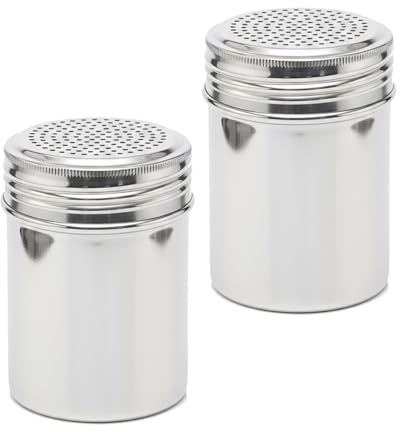 Notana Stainless Steel Dredge Shaker Set - 10 oz Seasoning and Spice Dispenser and Secure Screw-On Lid for Salt, Pepper, Flour, Sugar, Baking and Cooking Use (2 Pack)