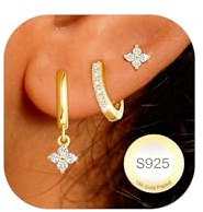 AVOTTO 3 Paires Boucles D'oreilles femme Or Hypoallergénique Piercing Oreille Or Huggie Gold Earrings for Women Gold Stud Earrings