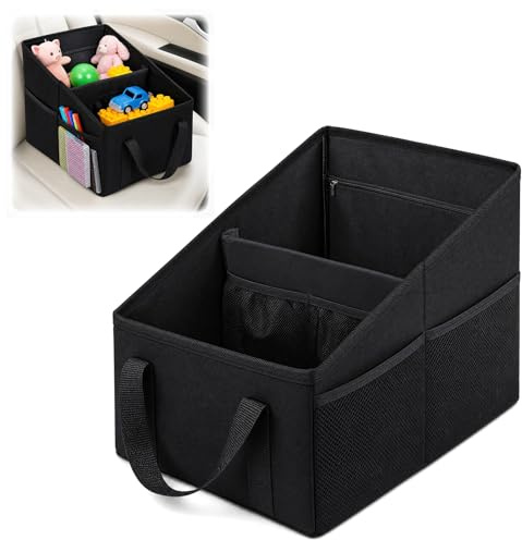 Lirynox Car Organiser, 31x25x25cm Car Seat Organizer Portable Waterproof Boot Storage Organisers with Handle Foldable Multi-Compartment Backseat Storage Caddy for Holds Toys Snacks Cups Books Tissue