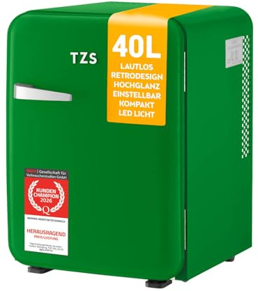 TZS First Austria - Mini Nevera Retro 40L - Silenciosa 22dB - Sin Compresor para Dormitorio y Despacho - Verde oscuro - Nevera Auxiliar - Diseño Vintage
