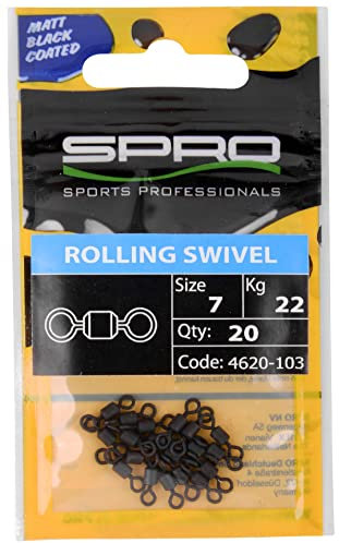 Spro Matt Black Rolling Swivel - Angelwirbel, Tönnchenwirbel, Wirbel zum Angeln, Spinnwirbel, Hechtwirbel, Größe/Tragkraft/Packungsinhalt:Gr. 4 / 35kg / 20 Stück