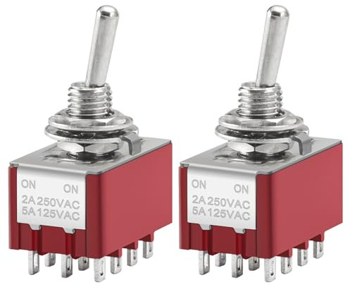 Heschen Miniature Toggle Switch MTS-402 ON-ON 4PDT 12 Pin, 2A 250V, 5A 125V, Pack of 2