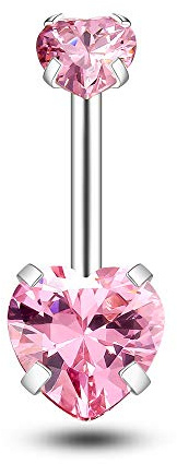 Gabry&jwl Love Belly Button Rings Double Heart Zircon 14G 316L Stainless Steel Navel Ring CZ Belly Rings Piercing Jewelry (Pink)