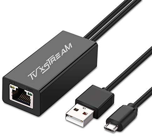 TV xStream Ethernet Adapter (Black) for Firesticks (Gen 2 & 4K) & Chromecast, USB to RJ45, Speeds up to 100Mbps