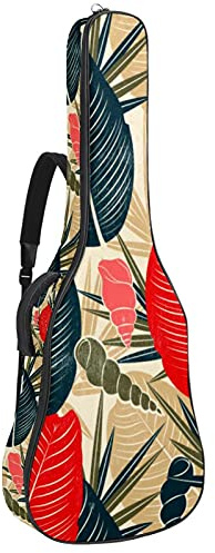 42 Zoll Gitarrentasche Gitarrentasche Rucksack für E-Gitarre, Akustik-Bass, Konzertgitarre, Ukulele Mandoline Tropical Leaf Vintage