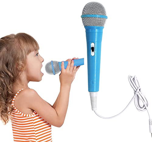 Kisbeibi Microphone filaire dynamique portable, avec connecteur jack 3,5 mm, léger, sans batterie, idéal pour les enfants (bleu)