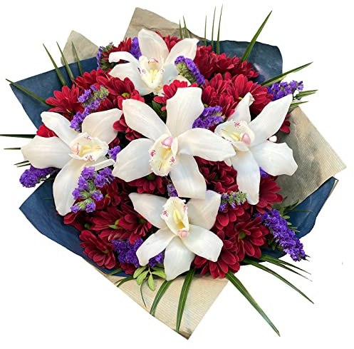 Lucky Star - Say It with Flowers, Seasonal Floral arrangement of White Orchid - Red Santini for Birthday, Anniversary, Thank You, Get Well, Congrats, Festive Occasion