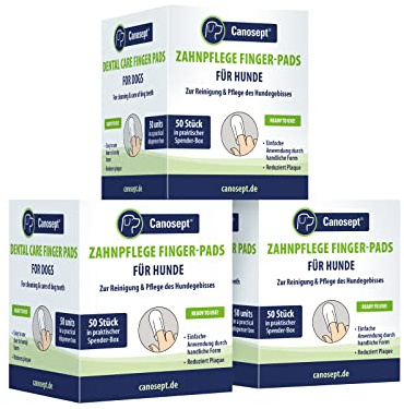 Canosept Toallitas De Limpieza De Dientes Para Perros 3x 50 Piezas - Cajas De Dedos Para Una Práctica E Intuitival Impieza Dental Eficaz, Cuidado Dental, Higiene Bucal - Ayuda Contra El Mal Aliento