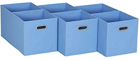 Household Essentials, Light Blue 6 Pack Fabric Storage Bins with Handle