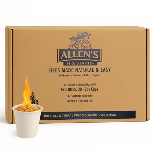 Allen's Wood Fire Starter Cups – Natural Wax & Wood Chip Firestarters for Campfires, Fire Sticks for Fireplace, Grilling & BBQ – 15 Min Burn – Clean Fire Start – Great for Travel & Hunting
