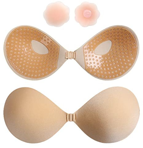 VFanxi Push up Soutien-Gorge en Silicone Adhésif Invisible Soutien-Gorge Collant Dos Nu Réutilisable Soutien-Gorge sans Bretelles pour Femmes Cadeau, Beige, E