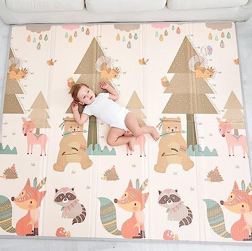 Alfombra Bebe Acolchada Plegable 180x200x1.5cm- Gimnasio Bebe - Manta De Juegos Bebe - Manta Actividades Bebe Impermeable Reversible - Tapete De Actividades Bebe - Gimnasio Infantil Bebe - Regalo Bebe