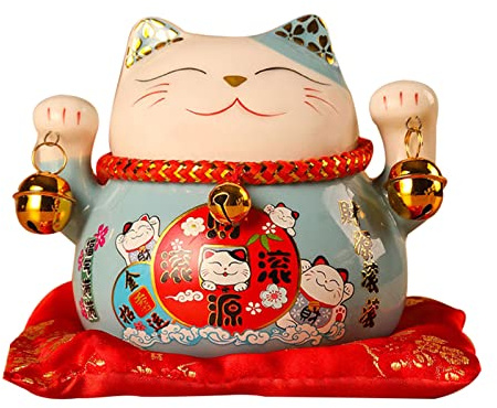 Zerodis Lucky Cat Spardose 11,4 cm Katze Sammlerfigur Exquisite Niedliche Glücksbringer Glückskatze Fengshui Katze Spartopf Schreibtischdekoration Geschäftsgeschenk (Blau)