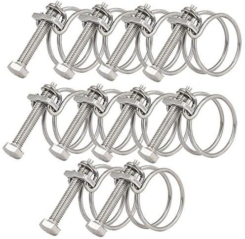 40-45mm Doppel Draht Schlauchschellen, Einstellbar Drahtschlauchschellen 201 Edelstahl Doppeldraht Schlauchschellen, Wasser Rohr Tank Rohrschellen für Familie Automobil Tubing (10 Stück)