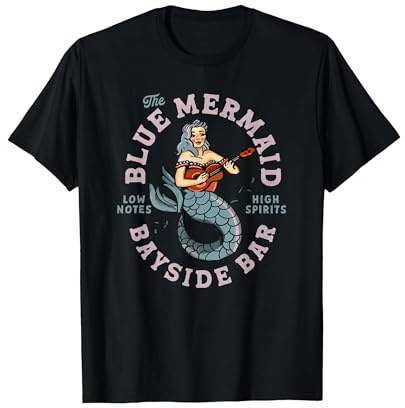 Sailor Mermaid Tattoo Vintage Gitarre Musik Reise Dive Bar T-Shirt