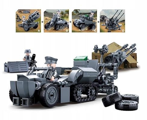 BirnePower Klemmbausteine Spielbausteine Spielset Militär Army Soldaten Bausatz Spielfigur 368 Teile Militärische Flugabwehr 4in1 Bausteine Spielzeug G135427