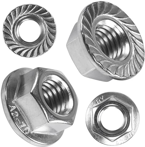 Topnorm24 - Flanschmutter mit Sperrverzahnung DIN 6923 Edelstahl M6-50 Stück A2 V2A Sechskantmutter mit Flansch und Sperrverzahnung Bundmutter (50, M6)