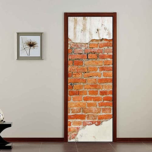 3D Türtapete Selbstklebend Kreative Wand Aus Rotem Backstein 85 X 215 Cm Diy Wandbild Pvc Wasserdicht Pvc Türtattoos Türposter Türaufkleber Fototapete Türfolie Für Tür,Wohnzimmer,Schlafzimmer,Küche T