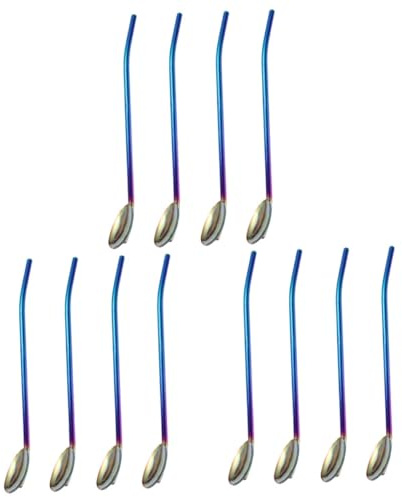 PRETYZOOM 12piezas Cucharas De Mezcla De Acero Inoxidable De Cucharilla Larga Reutilizable Para Bebidas Para Bar Fiesta y Uso Casa