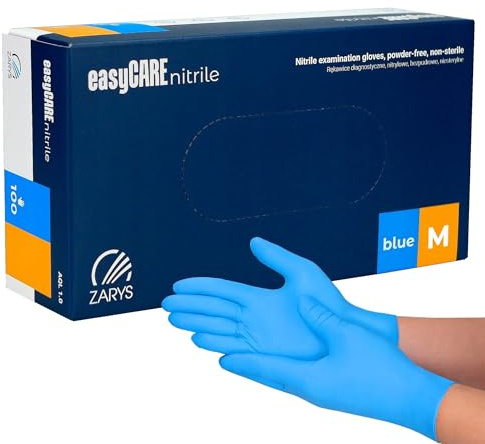Zarys EASYCARE GUANTI IN NITRILE SENZA POLVERE BOX 100 PZ colore blu guanti in nitrile ambidestri senza lattice AQL 1.0 (M (Confezione 100 guanti))