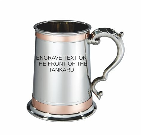 Wentworth Pewter 1 Pint Double Copper Band Monarch Tankard with Engraving
