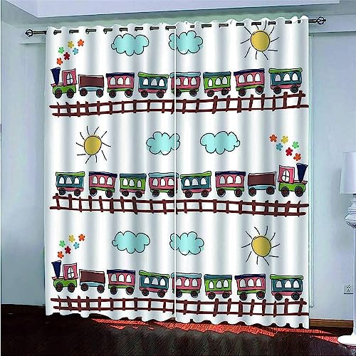 Vorhang, Kinderzimmer, 3D Süßer Cartoon-Zug Kindervorhänge Mit Ösen, Polyestervorhänge, Wärmeschutzvorhang, Blickdichter Vorhang Mit Ösen, Kindervorhänge Für Wohnzimmer, Schlafzi-1R4D7S2B6C2