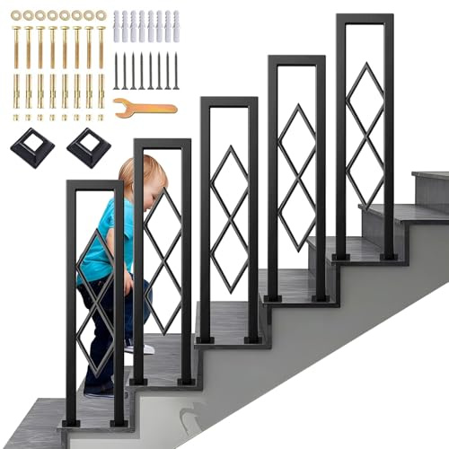 SCGSJZH Ringhiera per Scale Interne, Corrimano Forma di U con Diamante Motivo Decorativa, Passamano in Ferro con Kit di Viti, Ringhiere per Soffitta, Corridoio, Esterni Gradini (100cm)