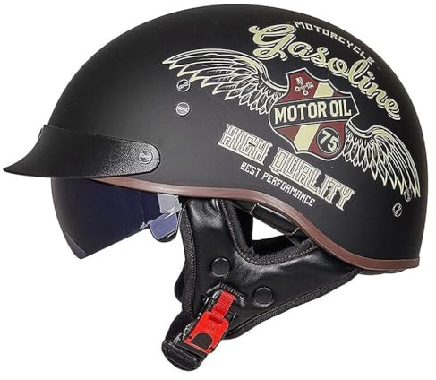 VVPEC Open Face Motorcykel Halvhjälm Vintage Open Face baseballkepsstil med solskydd for vuxna Män Kvinnor Skoter Moped Chopper Street Cruiser DOT/ECE Godkänd(5,M(57~58CM))