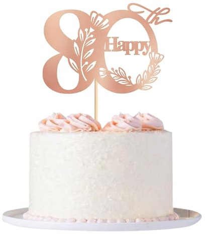 Blumomon 1Pcs 80th Happy Birthday Cake Topper Happy 80 Cake Topper Cheers to 80 Cake Decoration 80th Birthday Party Decoration 80th Anniversary Cake Decoration（Rose Gold）