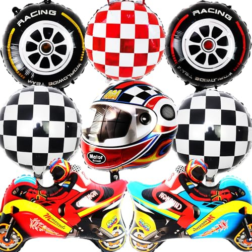 Motorcycle Foil Balloon, 8 Pcs Racing Car Helium Balloons Birthday Decoration, Foil Balloon Motorcycle Theme for Kids Birthday Party Decoration