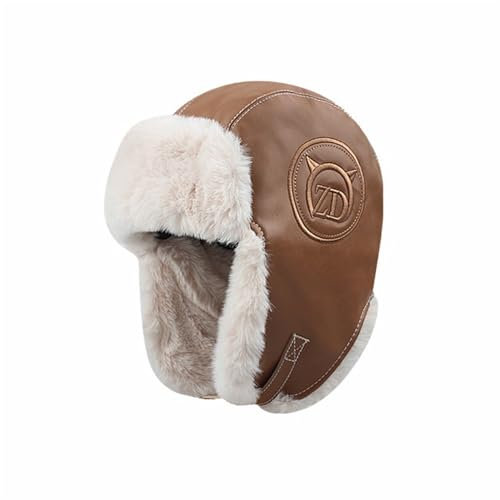 GIBZ Trappermütze aus Kunstleder mit Ohrenklappen Winddichte Russische Winter Mütze Wintermütze Herren Damen Warme Fliegermütze Braun (56-58cm)