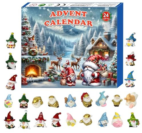 Mi-ni Wichtel Adventskalender 2024, Weihnachten Adventskalender mit Wichtel Statuen, 24 Wichtel Ornament Weihnachten Countdown Kalender