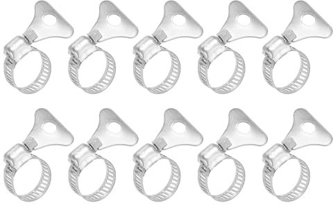 sourcing map 10Pcs Stainless Steel Hose Clamps Worm Gear Hose Clamp, 13-19mm (1/2 to 3/4) Adjustable Thumb Screw Key Type Clamps Fuel Line Clamps 8mm Bandwidth for Plumbing, Automotive