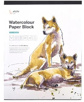 ETCHR Aquarell-Papierblock, 22,9 x 30,5 cm, 100 % Baumwolle, kaltgepresst, 350 g/m², verwindungsbeständiges Aquarellpapierblock