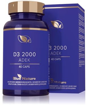 Blue Nature Complete Vitamin A D E K Complex: High-Potency 2000 IU D3 - Support for Bones, Immunity, Vision, Skin & Heart Health Natural Multi Ingredient for Men & Women - 40 Vegetarian Capsules