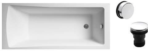 Balterley 1700 x 700mm Square Shower Bath with Leg Set & Chrome Waste, Straight Single Ended Gloss White Soaking Bathtubs, Acrylic Baths for Bathrooms, Rectangular Soaking Bathtub
