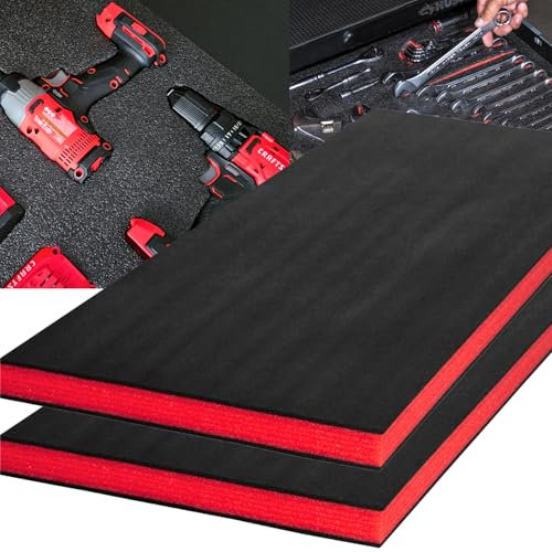 ONREVA Werkzeugkasten-Schaumstoff, 2 Stück, 76,2 x 55,9 x 5,1 cm, Schaumstoffeinsätze für Koffer, Polyethylen-Aufbewahrungsblätter für Werkzeugkasten, Werkzeug-Schatteneinsatz, Kaizen-Organizerblatt