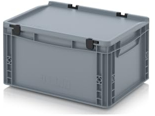 Totebox 20L Euro Stacking Storage Box with Attached Lid (Pack of 10) - 40cm x 30cm x 24.6cm