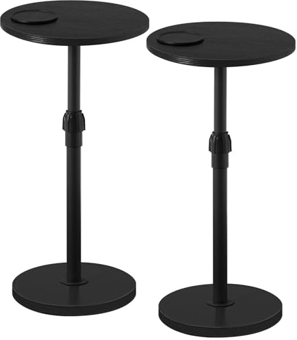MAHANCRIS Tables d’Appoint Rondes, Lot de 2, Guéridons, Tables de Cocktail réglables avec Anneaux Lumineux et sous-Verre, 48,5-68 cm de Haut, pour Petit Espace, Chambre, Balcon, Noir AETBK32E01S2