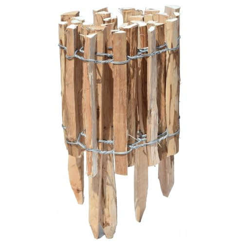 BirnePower Staketenzaun mit Pfosten 5m x 50cm, Rollzaun Haselnuss Holzzaun Gartenzaun Lattenabstand 3-4cm Natur Zaunlatte Beetumrandung Wegbegrenzung Kastanienzaun Flexibel, Höhe 50 cm