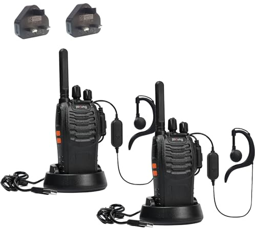 Walkie Talkie PMR446 Two Way Radio Long Range pofung PT88E Radios Pack of 2 | Professional License-free Radio, 16 Channels Rechargeable Walkie Talkies for Adults, Flashlight, Earpieces, for Family Hiking