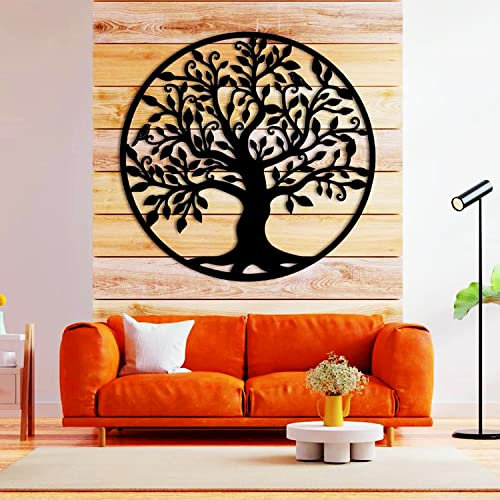 Schwarzer Baum des Lebens und Vögel, Wandkunst für gewerbliche / Heimdekoration – für den Innen- und Außenbereich, Stammbaum-Wandskulpturen