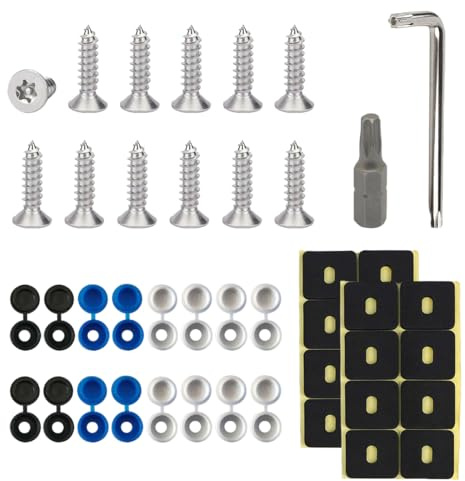 THXFUNAREA Kit de Fixation de vis antivol pour Plaque d'immatriculation de Voiture M5 en Acier Inoxydable avec Capuchons de Protection, Rivet Plaque Immatriculation pour Voitures, Motos et camions