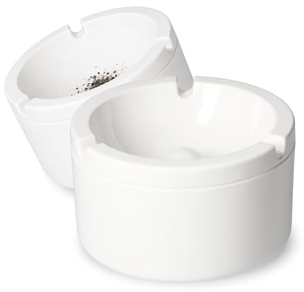 Windaschenbecher 'Panarea' - robuster Melamin Aschenbecher in Weiß | windfest, Outdoor, Camping, Balkon, Terrasse, Garten, spülmaschinengeeignet, großes Fassungsvermögen