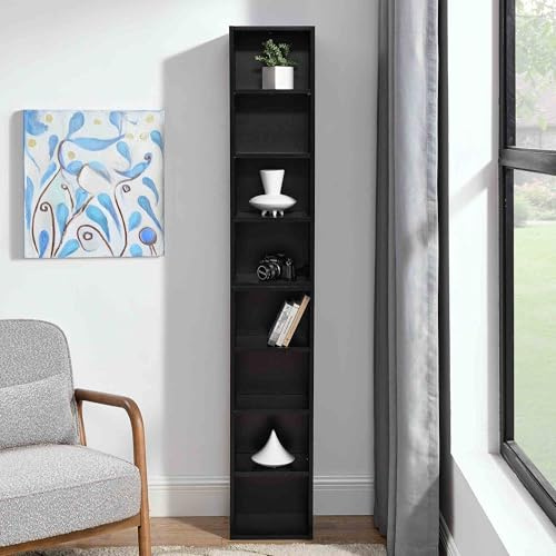 Suwopmvy 8-Tier Media Tower Rack,CD DVD Slim Storage Cabinet with Adjustable Shelves,Multi-Functional Double-Decker Bookcase Display Bookshelf for Home Office (Black) (Black, Rectangular)